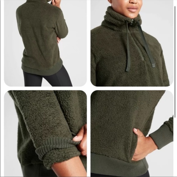 Athleta Talus Sherpa 1/2 Zip Pullover, Army Green, Barely Worn, Size L - Picture 8 of 8